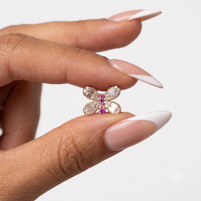 Butterfly Stud Ruby Diamond Wings Earrings in 14K Yellow Gold