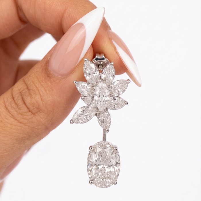 Floral Marquise & Cushion Cut Lab Diamond Drop Earrings