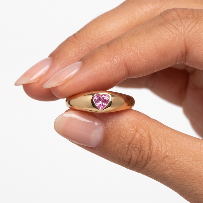 Heart-Cut Pink Sapphire 14K Yellow Gold Band Ring