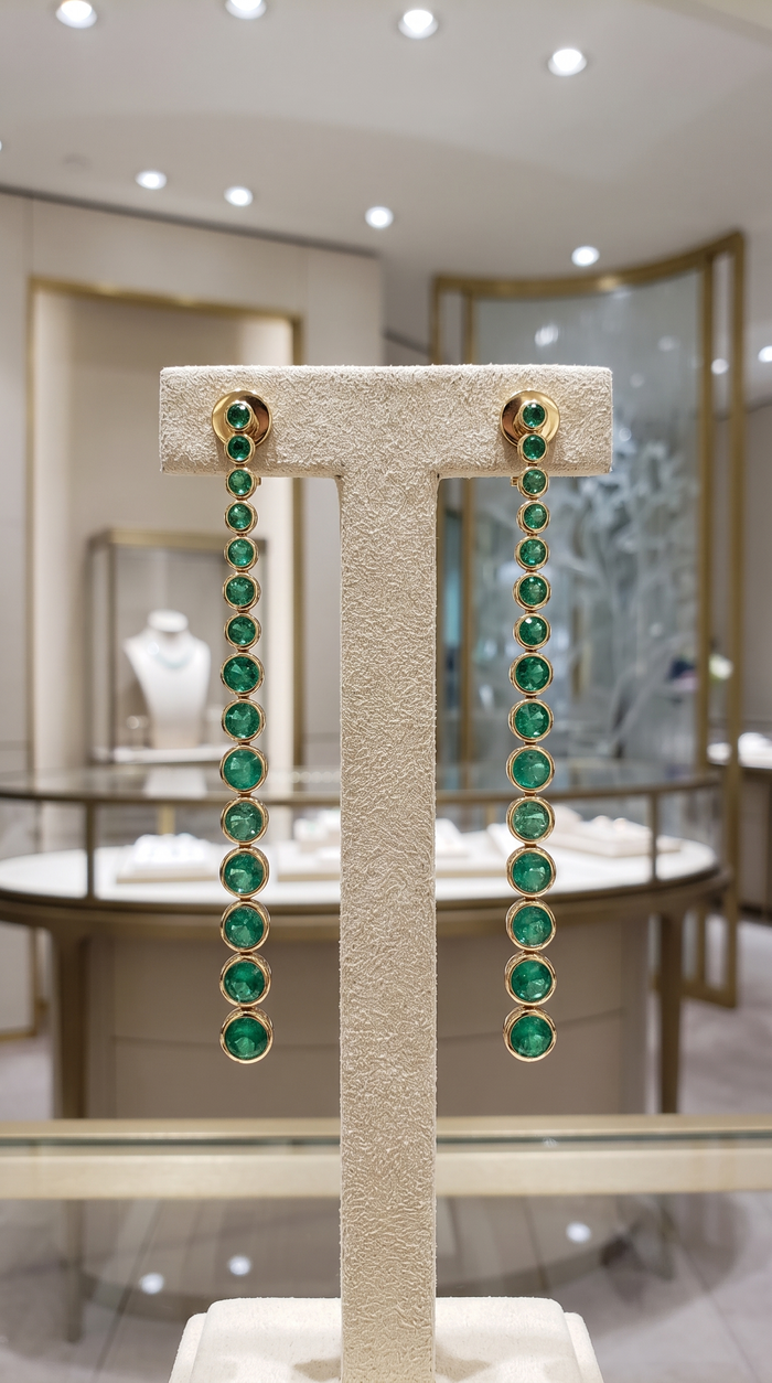 Green Emerald 14K Yellow Long Drop Earrings