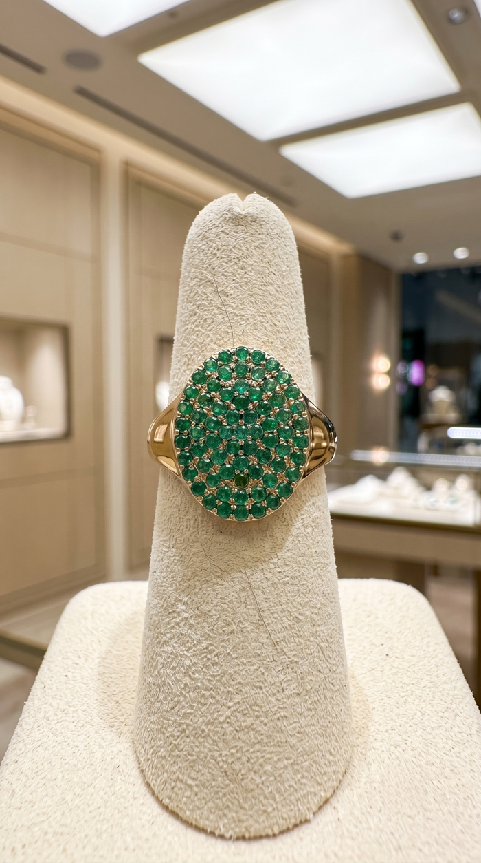 Emerald Pave Oval 14K Gold Ring
