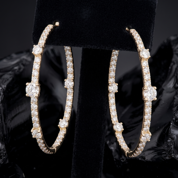 Diamond Accent Thin Hoop Earrings in 14K Yellow Gold