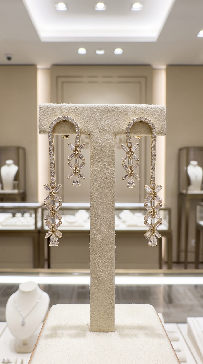Diamond Cascade Loop Drop Earrings in 14K Yellow Gold
