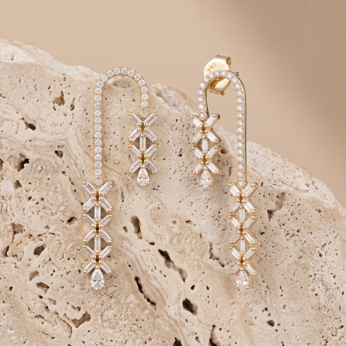 Diamond Cascade Loop Drop Earrings in 14K Yellow Gold