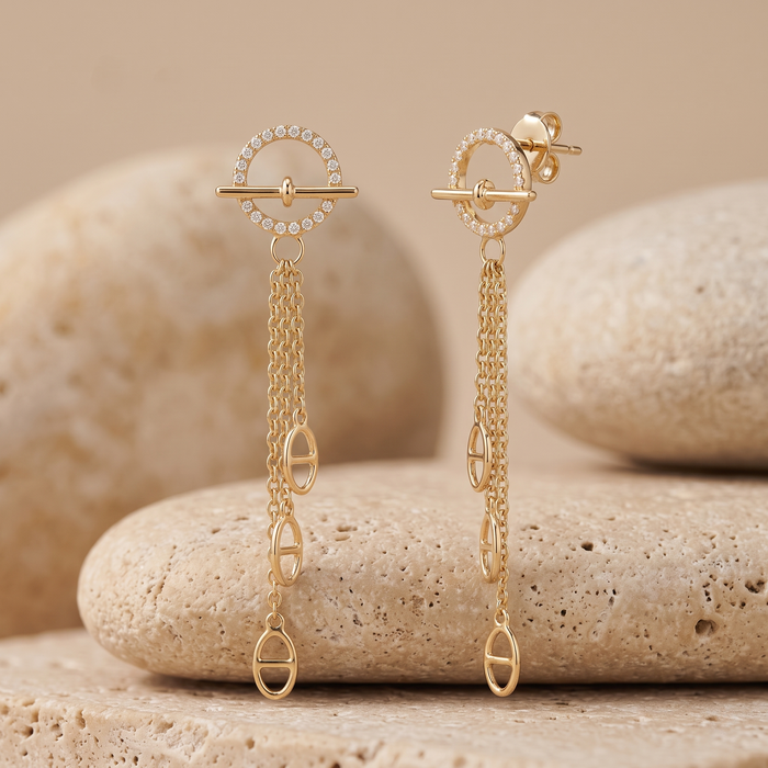 Equinox Chain 14K (or 18k upon request) Yellow Gold Diamond Drop Earrings