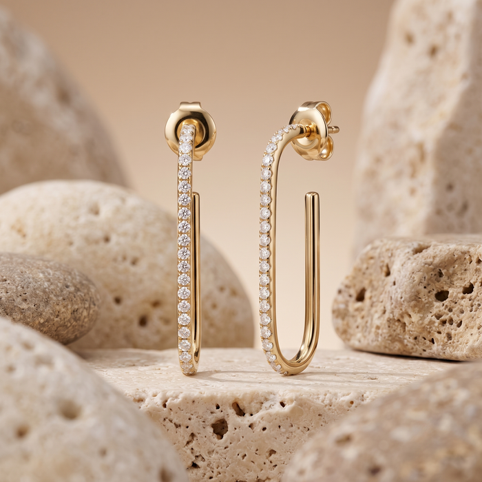 Curve Diamond 14K (or 18k upon request) Yellow Gold Drop Earrings