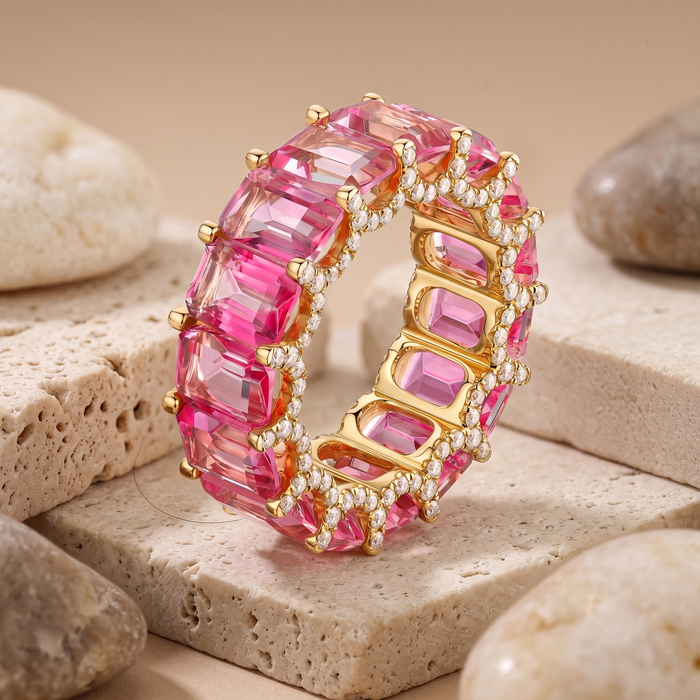 Pink Sapphire Diamond Ring in 14K Yellow Gold