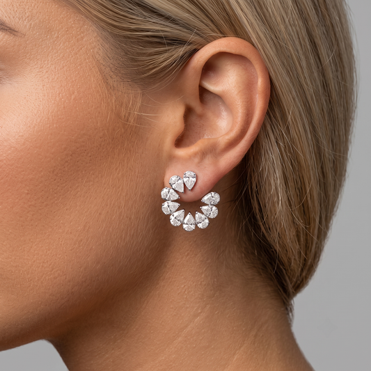 Open Circle Pear Cut Diamond Stud Earrings in 18K Yellow Gold