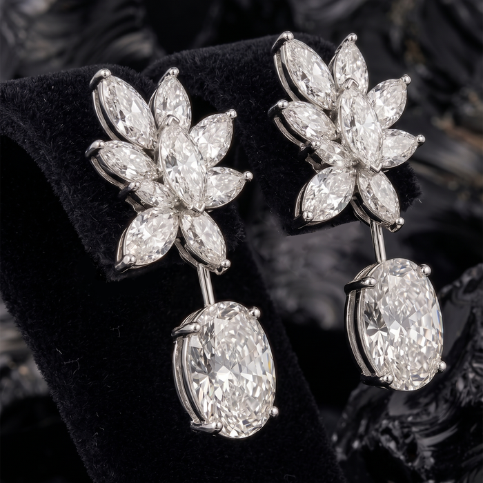 Floral Marquise & Cushion Cut Lab Diamond Drop Earrings