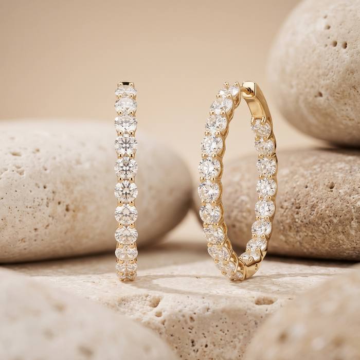 Radiant Loop Diamond Hoop Earrings in 14K Yellow Gold
