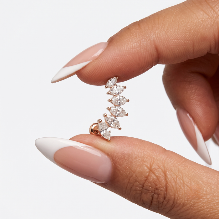 Marquise Diamond Vine Ear Climber Earrings in 18K Yellow Gold