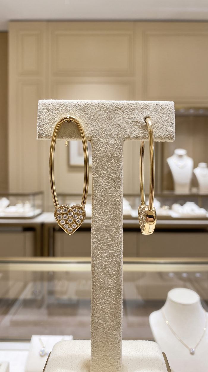 Heart Threader 14K (or 18k upon request) Yellow Gold Drop Diamond Earrings
