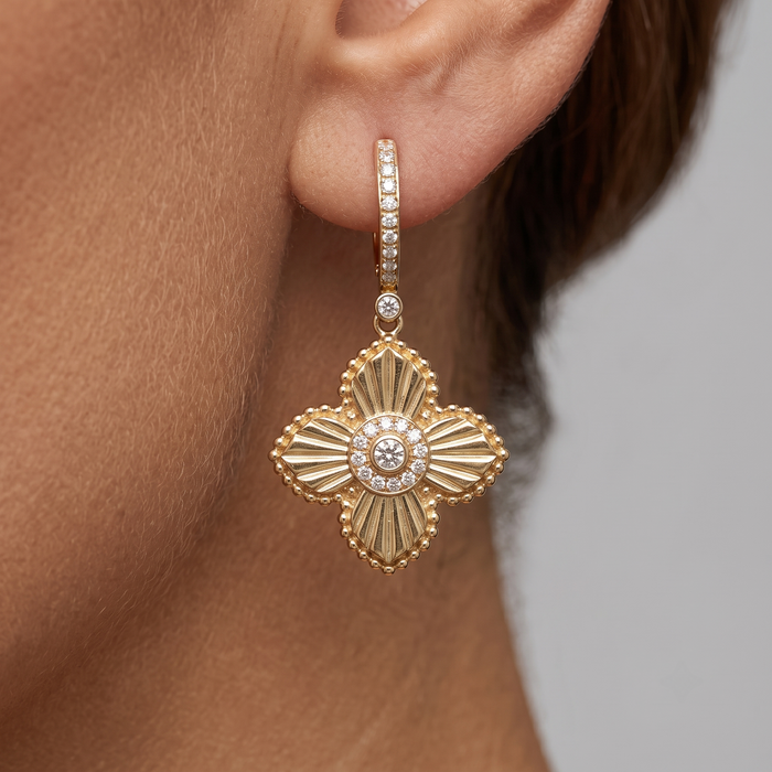 Radiant Clover 14K (or 18k upon request) Yellow Gold Diamond Drop Earrings