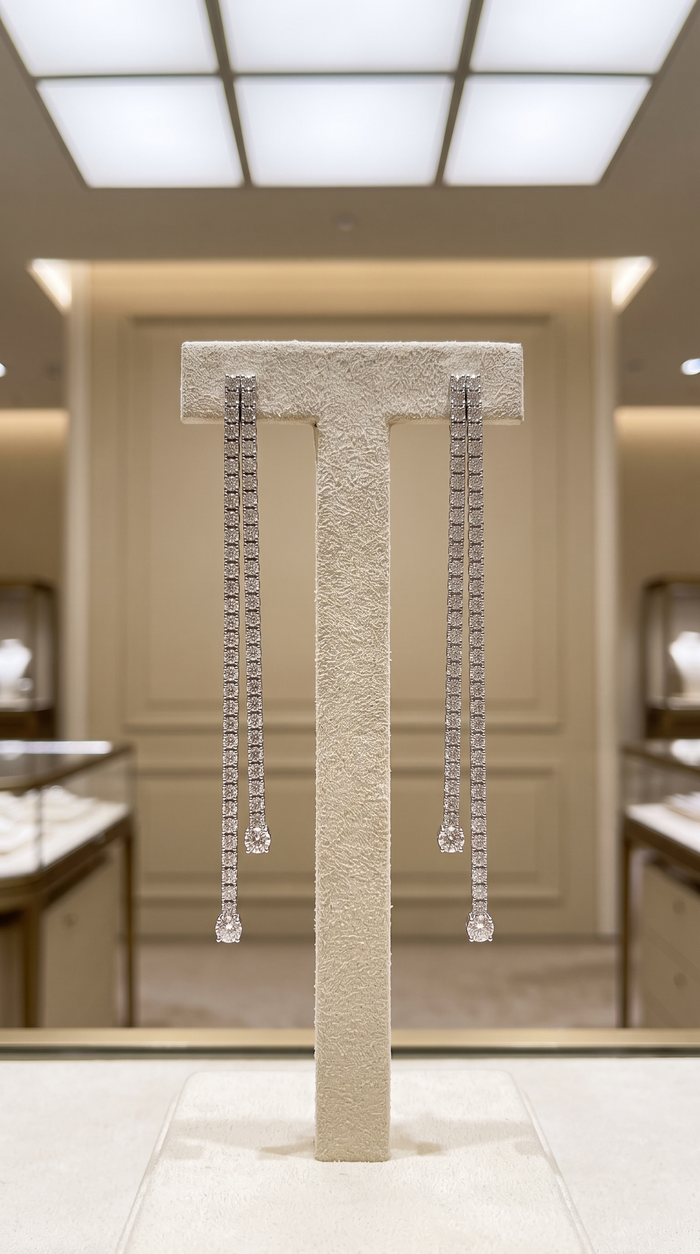 Double Row Diamond Push Back Earrings in 18K White Gold