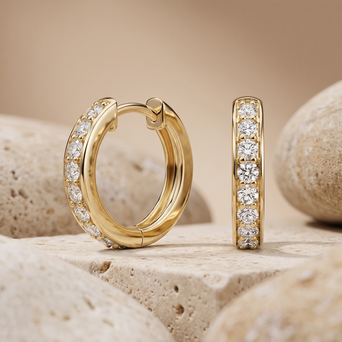 Baguette Round Diamond Hoop Earrings in 18K Gold