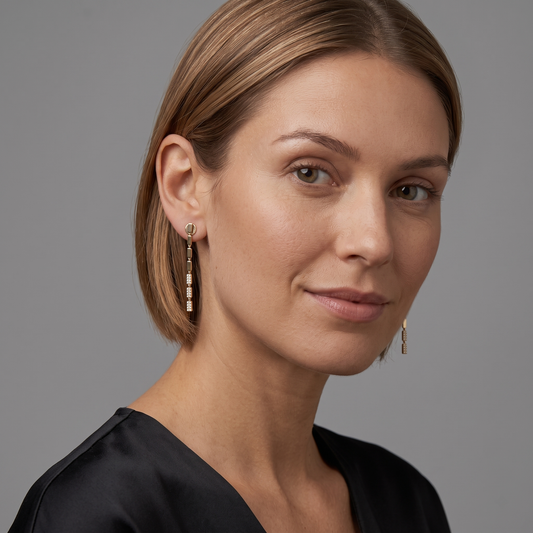 Linear Luxe 14K (or 18k upon request) Yellow Gold Diamond Drop Earrings