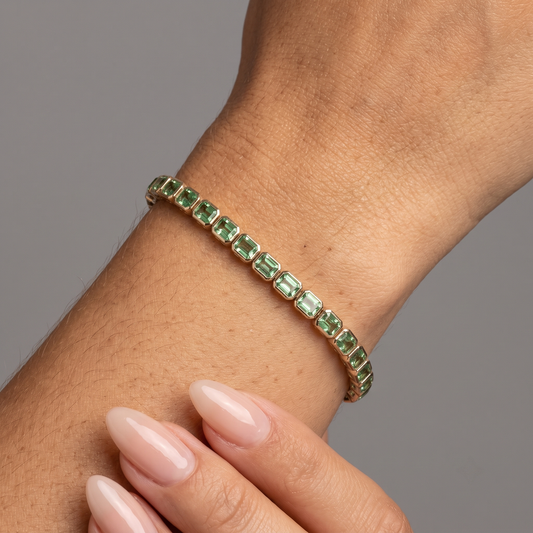 Emerald Cut 14K Yellow Gold Green Gemstone Tennis Bracelet