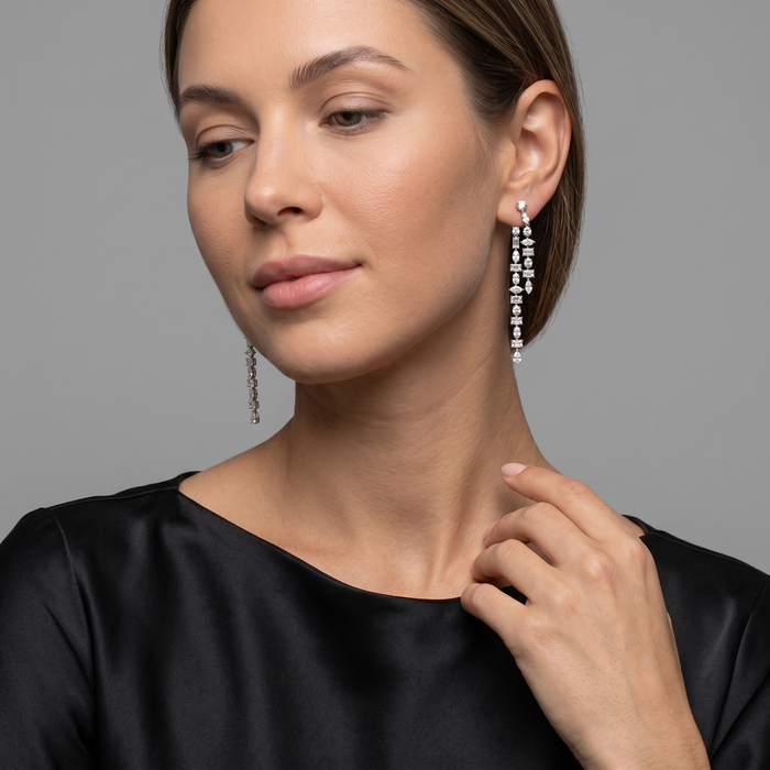 Multi Cut Diamond Drop Chandelier Earrings in 18K White Gold