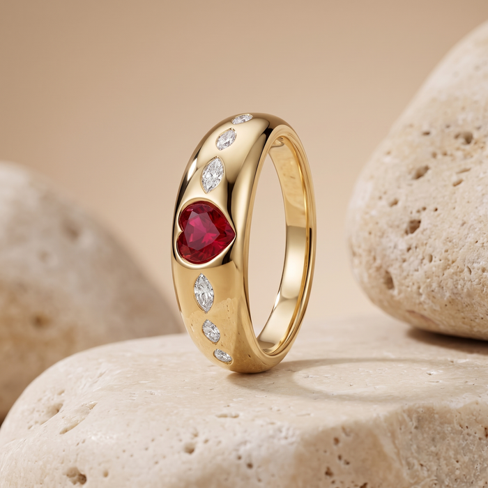 Ruby Heart 14K Marquise Diamond Band Ring
