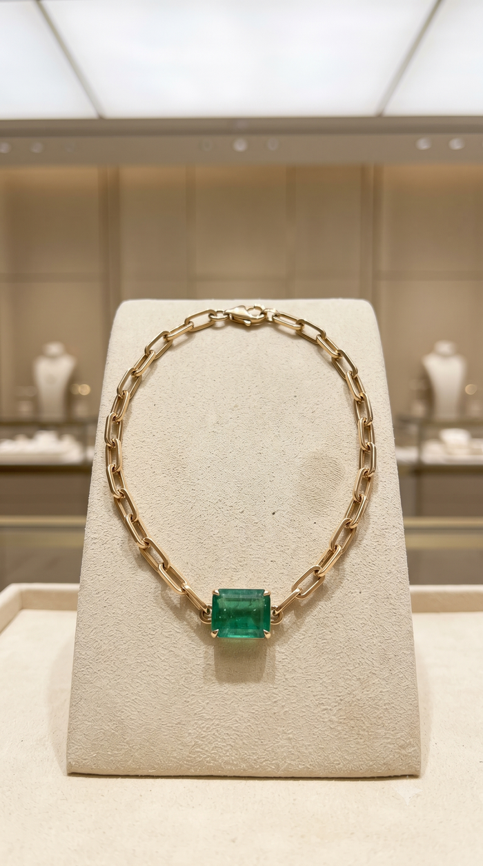 Emerald-Cut Emerald Chain Bracelet in 14K Yellow Gold