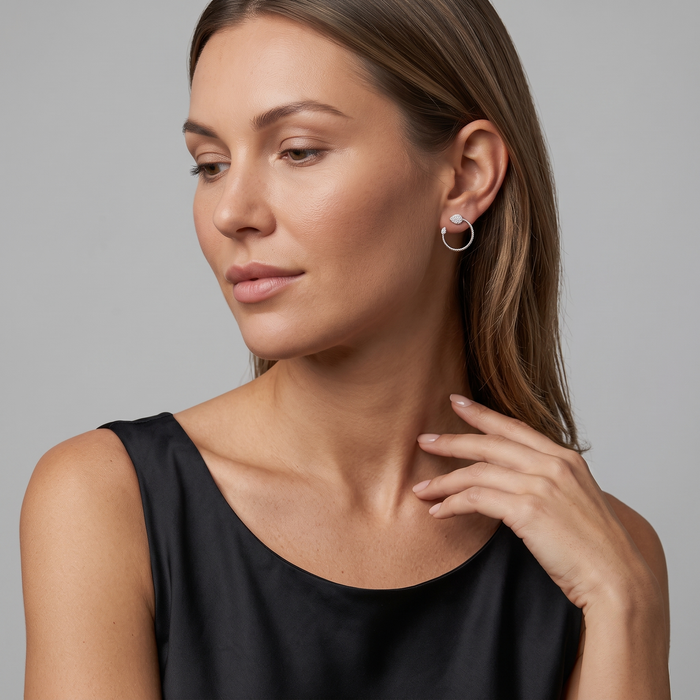 Pave Diamond Twisted Open Hoop Earrings in 14K White Gold