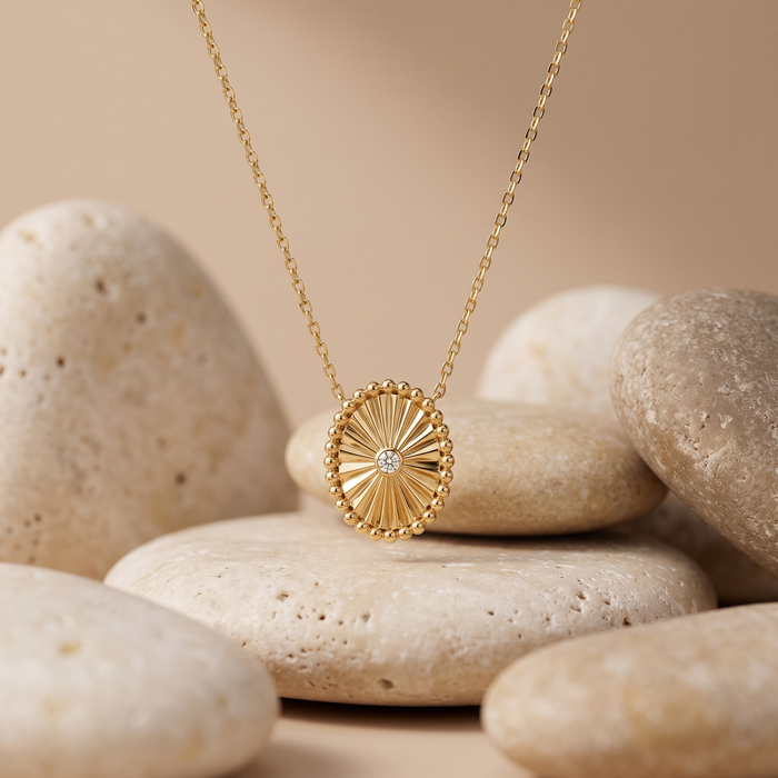 Sunburst Diamond Pendant Necklace in 14K Yellow Gold