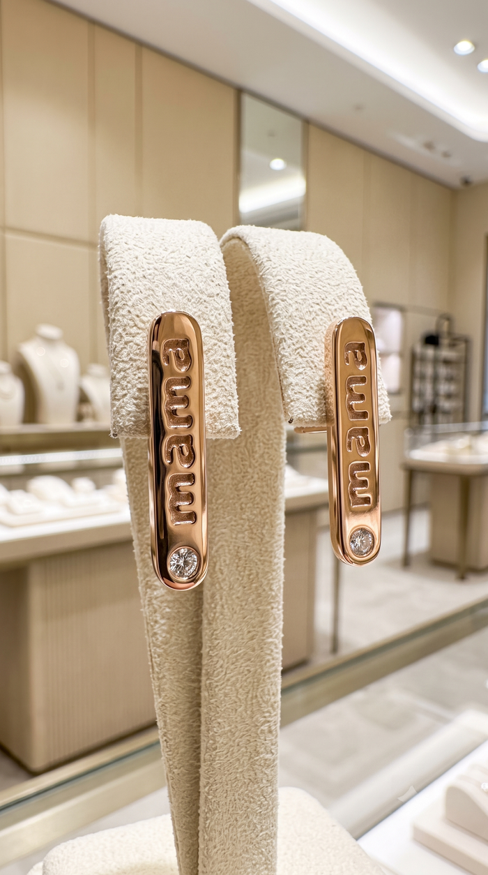 Mama Bar Stud Diamond Earrings in 14K Rose Gold