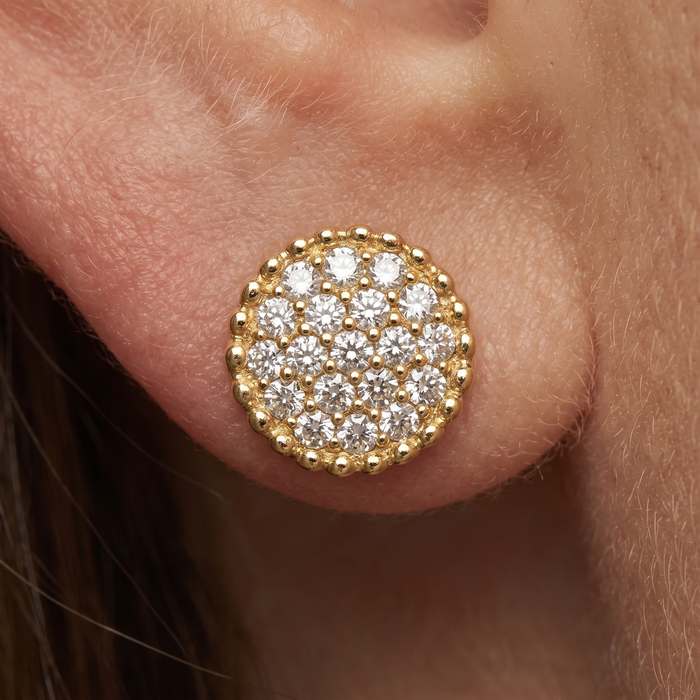 Round Cluster Push Back Diamond Stud Earrings in 14K Yellow Gold