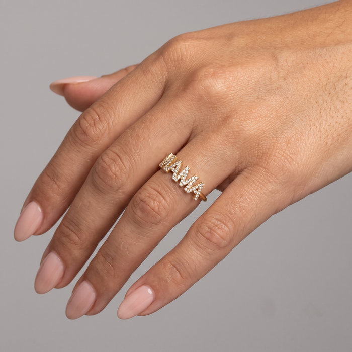 Diamond Encrusted Mama Ring in 14K Yellow Gold