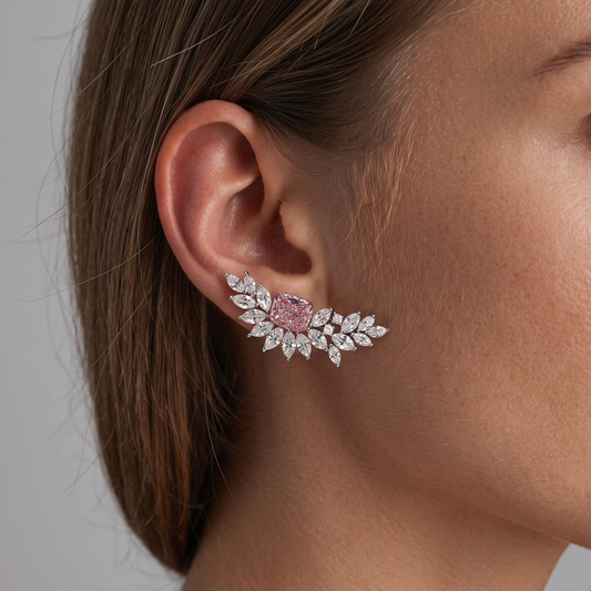 Pink Diamond 14K Gold Leaf Drop Earrings