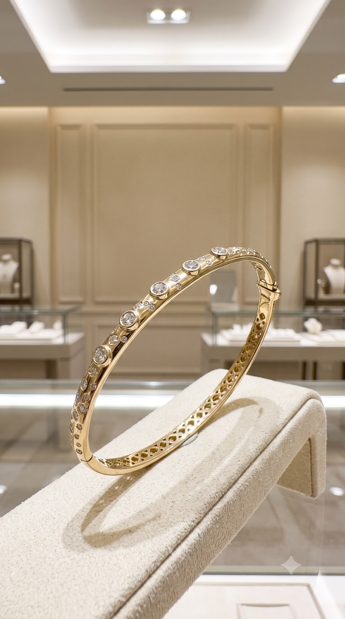 Quiet Lustre 14K (or 18k upon request) Yellow Gold Bangle Diamond Bracelet