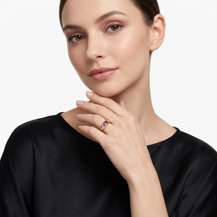 Elegant Amethyst Diamond 14K Gold Ring