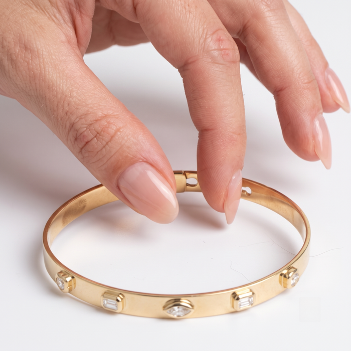 Lunar Charm Diamond Bangle Bracelet in 14K Yellow Gold
