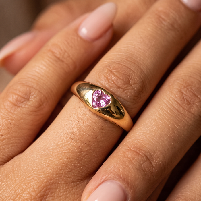 Heart-Cut Pink Sapphire 14K Yellow Gold Band Ring