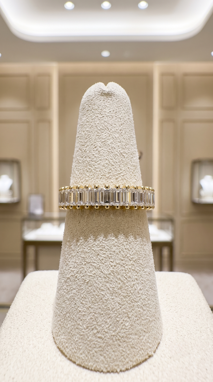 Two-Tone Silver Baguette Diamond Ring in 14K Gold