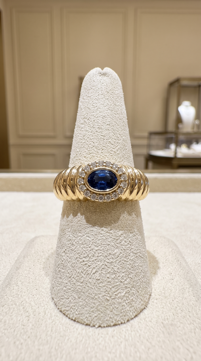 Deep Oval-Cut Blue Sapphire 14K Diamond Halo Ring
