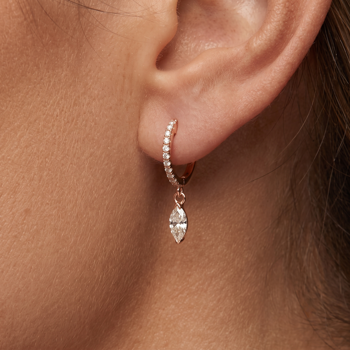 Marquise Diamond Drop Huggie Earrings in 14K Yellow Gold