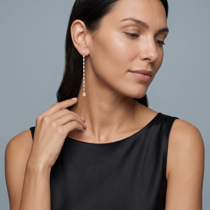 Pear Shape Diamond Drop Earrings in 14K White Gold