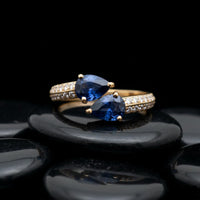 Dual Pear Blue Sapphire 14K Diamond Open Band Ring
