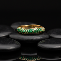 Elegant Emerald Pave 14K Gold Band Ring