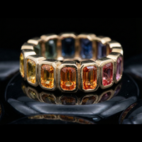 Multi-Color Emerald-Cut Gemstone 14K Gold Band Ring