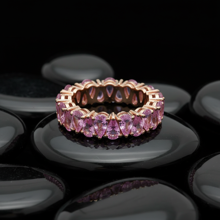 Pear Cut Pink Sapphire 14K Rose Gold Eternity Ring