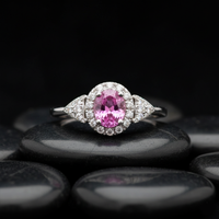 Elegant Oval Pink 14K Sapphire Diamond Halo Ring