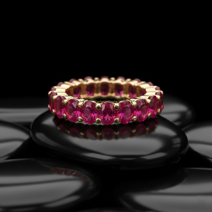 Ruby Oval Eternity Band Ring in 14K Rose Gold