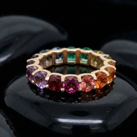 Meticulously Multi-Color Sapphire 14K Gold Eternity Ring