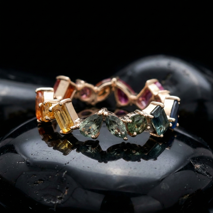 Multi-Color Mixed Shape 14K Gemstone Eternity Band Ring