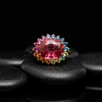 Multi-Color Pink Sapphire Halo 14K Gold Ring