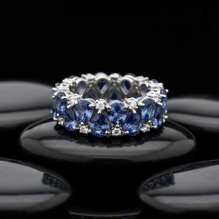 Luxurious Blue Sapphire 14K Diamond Eternity Ring
