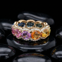 Multi-Color Gemstone 14K Gold Diamond Band Ring
