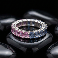 Pink & Blue Sapphire Emerald-Cut Eternity Ring in 14K White Gold